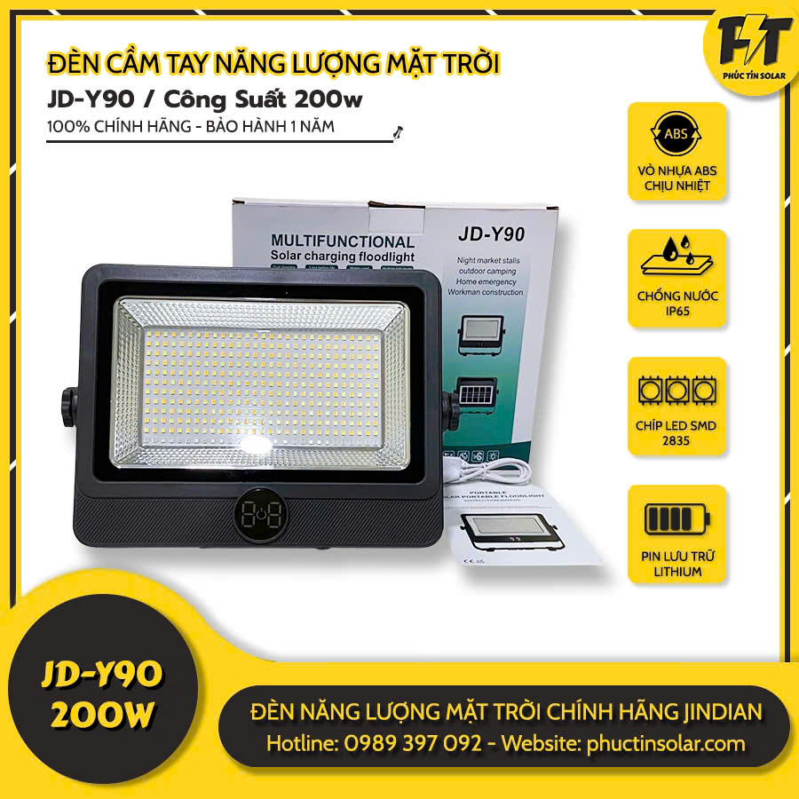 Đèn pin năng lượng mặt trời 200W JD-Y90